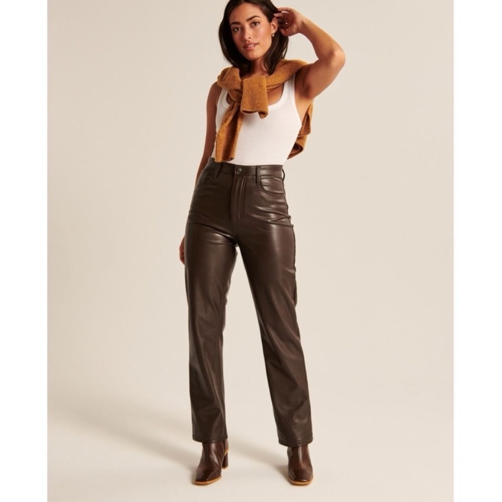 Abercrombie & Fitch Chocolate Brown Vegan Leather Ultra High Rise 90s Straight 2